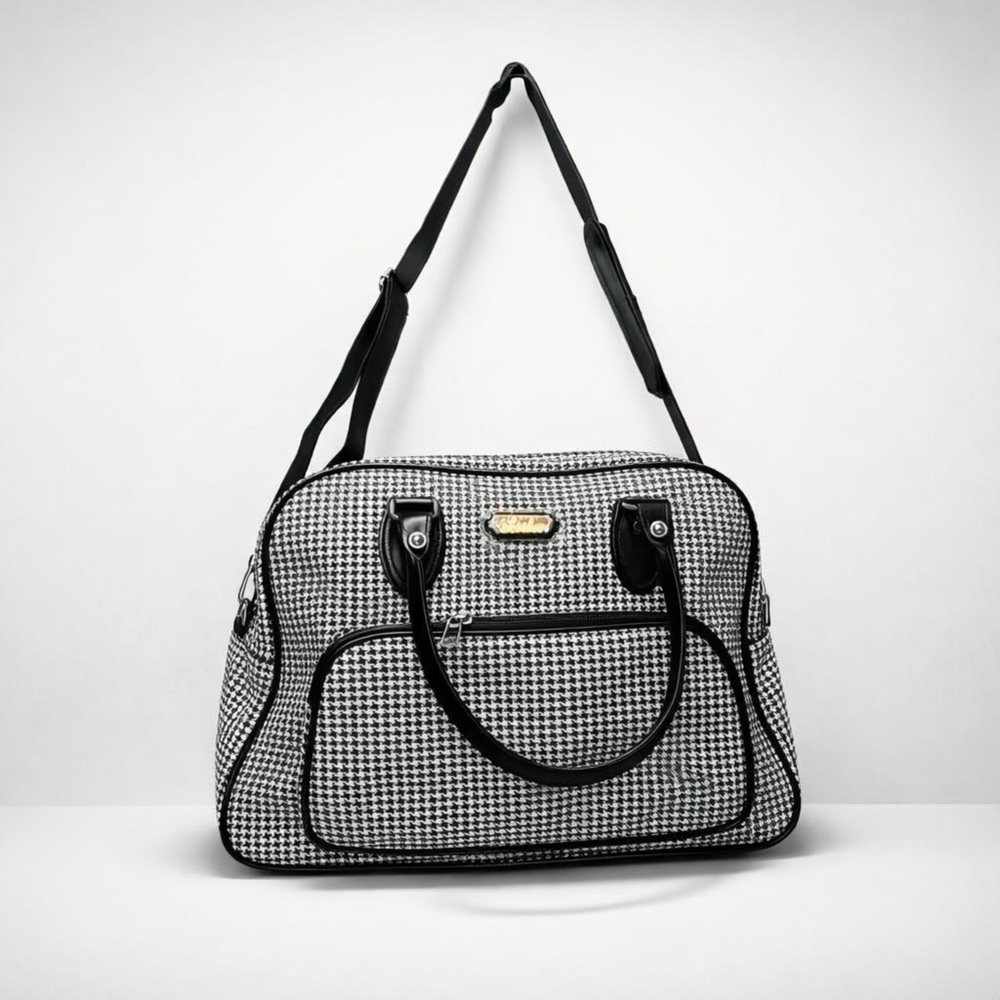 BNWT Houndstooth Pattern Duffel Bag Overnight Bag Travel Bag Pink Lining‎ Inside